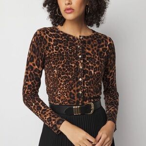 White House Black Market Fitted 3/4 Sleeve Blouse in Brown and Black